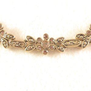 Flowered Amber Rhinestone 16" Necklace with Dot & Leaf Motif